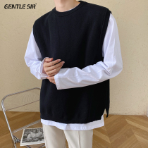 Vest sweater men's coat spring and autumn horse clip suit sleeveless wear loose knit winter wool vest men's waistcoat