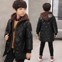 Boy Teddy velvet leather jacket childrens clothing middle-aged childrens winter clothing plus velvet leather jacket thickened boy warm cotton clothes