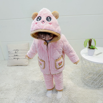 Girls pajamas winter plus velvet thickened children's flannel suit baby girl with cotton cute home wear