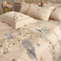 New Chinese style 100 long staple cotton four-piece set Guofeng flower embroidery cotton quilt cover cotton sheets bedding