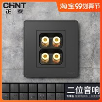 Chint 86 black Gray audio dual audio two-head speaker speaker wall plug-in speaker interface socket panel concealed