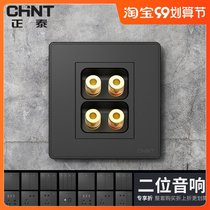 Chint 86 black Gray audio dual audio two-head speaker speaker wall plug-in speaker interface socket panel concealed