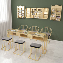 New nail table and chair set Single and double three-person nail table Nail table special double glass simple marble