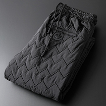 Cold cow goods Europe and America simple wave diamond embroidery winter thick warm casual down cotton pants men wear