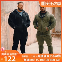 IR fitness set mens sports large size training suit warm cotton leisure autumn winter running jacket trousers two-piece set