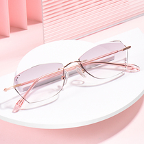 Rimless glasses Myopic women can be equipped with astigmatism Diamond trimming light and thin eyes discoloration anti-blue glasses frame