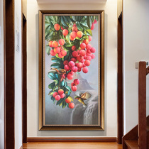 Lychee hand-painted oil painting new Chinese porch decorative painting vertical living room hanging painting American corridor aisle restaurant mural