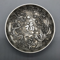 Ancient Play Bronze Ware White Bronze Silver Plated Saucer Plate Dragon Pineapple plate Saucer Home Pendulum collection