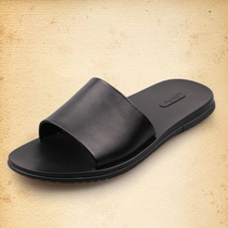Fang Sheng cowhide slippers mens summer trend personality Korean fashion rubber bottom non-slip leather slippers men