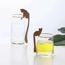 Japanese cat long handle coffee mixing spoon Cute small wooden spoon Small soup spoon Sugar spoon Dessert spoon can be hung along the cup