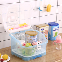 Baby bottle storage box box with lid Dust drain drying rack Portable baby tableware storage box Milk powder box