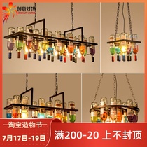 Bar table chandelier Retro industrial style Wine bottle decoration Restaurant barber shop Creative personality Iron art glass lamps