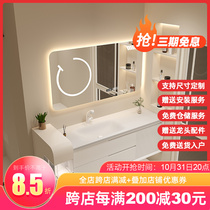 DuPont Corian one-piece basin seamlessly connected oak bathroom cabinet combination Xiaohongshu with the same custom washbasin