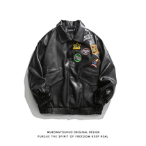 Epiphany with goods American vintage Ancient Embroidered Street Locomotive Leather Jacket Jacket Tide loose PU leather collar jacket male and female