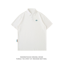Wukong has goods Japanese retro simple solid color polo shirt mens Tide brand loose Joker student casual short sleeve t-shirt