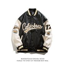Wukong has goods American Street Puskin baseball uniform mens tide card hip hop embroidery loose couple casual leather jacket
