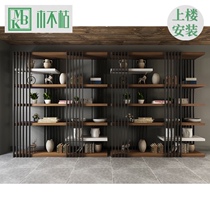 Nordic solid wood bookcase American LOFT iron screen partition frame floor shelf display rack storage rack