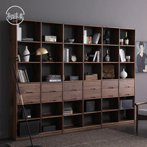 Simple Japanese solid wood black walnut oak bookshelf rack combination multi-layer bookcase wood wax oil environmental protection can be customized