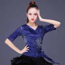 Square dance clothing female V-neck top new dance clothes long and short sleeves practice clothes modern national standard Latin adult