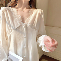 Fashion foreign style ~ enjoy the night sexy lace pajamas Womens Spring and Autumn long sleeve cotton V collar home wear