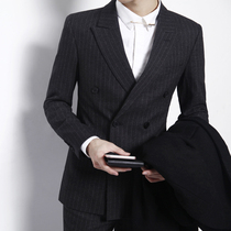 Double-breasted suit mens suit slim Korean version of the trend handsome groom wedding dress casual mens suit British