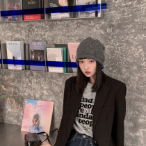 Alpaca hair gray wool hat womens autumn and winter Joker warm knitted hat ins tide pile cap big head cold hat