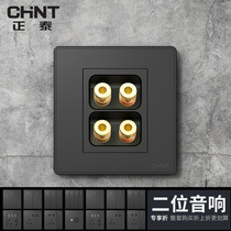 CHINT 86 switch socket dark gray four-head audio two-position two-group audio audio speaker wiring panel concealed