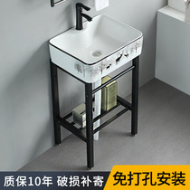 Floor-standing wash basin toilet ceramic washbasin small apartment stainless steel bracket balcony wash integrated basin