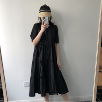 South Korea 2021 summer new Korean version of retro net red casual large skirt loose thin fashion over-the-knee small black skirt