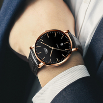 Swiss brand-name watch mens hollow mechanical watch automatic ultra-thin mens watch real belt Big Dial watch