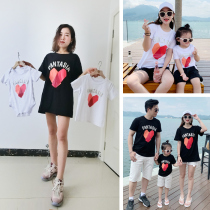 Parent-Child outfit a family of three in summer 2021 New Tide family four mother women love couple short sleeve t-shirt