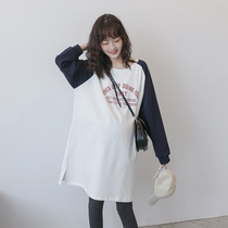 Pregnant Woman Sweatshirt Spring Dress Blouses Pure Cotton South Korea Collision Color Loose big code Long style Casual Fashion Long Sleeve T-shirt