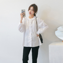 Temperament lotus leaf round collar ~ pregnant woman shirt early spring new hit bottom stack wearing shirt with small subtidal moms sweetness blouse