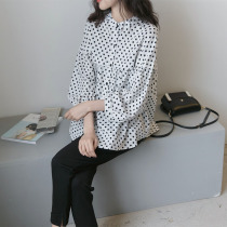 2022 Gestational Woman Clothing Autumn Clothing Fashion New Dolt Blouse Blouse Easy To Slim Fit Slim Short wave Mother Teochew Sweet Beauty Shirt