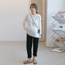 Inside lap ~ pregnant woman T-shirt spring clothing blouse 2022 fashion new cotton Korean version loose casual long sleeve white undershirt