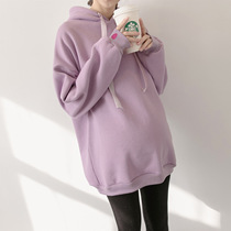 Pregnant womans clothing spring autumn season 2021 new jacket in the middle of a long T-shirt gestation woman in winter clothing with a velvety cardiovert