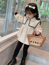 Kacami girl woolen coat 2021 autumn and winter new foreign gas Small Children Baby long woolen coat