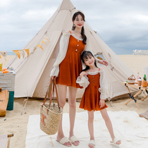 Parent-child one-piece skirt thin cover belly small chest gathered swimsuit cute children baby ins wind swimsuit woman