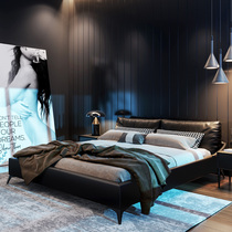 Nordic leather bed Simple modern light luxury master bed Italian minimalist leather bed Double bed Atmospheric down soft bag bed