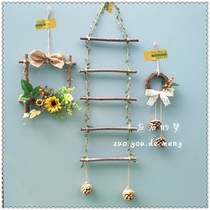 Left and right dream natural dry branches handmade creative pendant Hanging ladder Rattan ring Rattan ring Wall hanging three-piece set