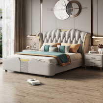Bed Modern simple fashion ins net celebrity explosion American double bed master bedroom high box storage light luxury style leather bed