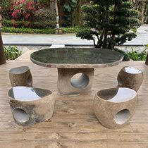 Stone Table Stone Bench Courtyard Garden Home outdoor natural cobblestone stone table and chairs Outdoor Park Green Stone Table