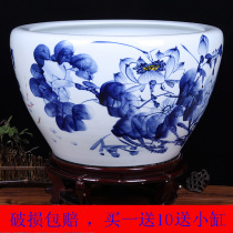 Jingdezhen blue and white porcelain ceramic fish tank Living room Household Feng Shui calligraphy and painting turtle tank fish raising large fish tank