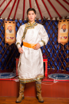 Mongolian clothing mens new national clothing long white Mongolian robe Mongolian costume dance clothing hot sale