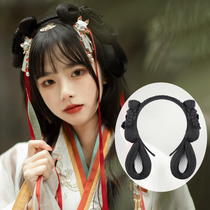 Hanfu wig one-piece hair bag double-head small braid twist hair hoop ancient style female mat hair accessories