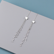 Through Body Pure Silver long Stars Ear Line Female Earrings South Korea Temperament Net Red Ear Chain Ear Pendant 2021 New wave