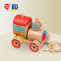 LucyLeo Lucy Leo early education puzzle toddler Wooden Baby building block drawstring pull pull trolley LL157