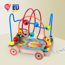 LucyLeo Infant early education puzzle brain hands-on baby beaded beaded wooden cable car LL160