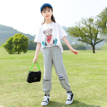 Girl Clothing Foreign Air Sports T-shirt Suit 2022 New Children Great Boy Casual Girl Summer Summer Dress Sportswear