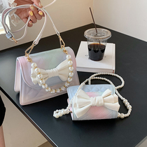 Children's bag fashion messenger bag cute princess girl junior high school students foreign style pearl chain shoulder bag tide